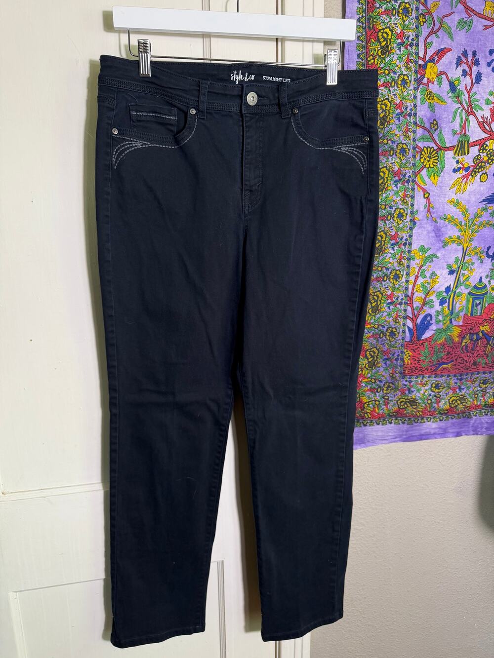 Style & Co Womens Size 14 Straight Leg Jeans Dark Wash Stretch Denim Pants